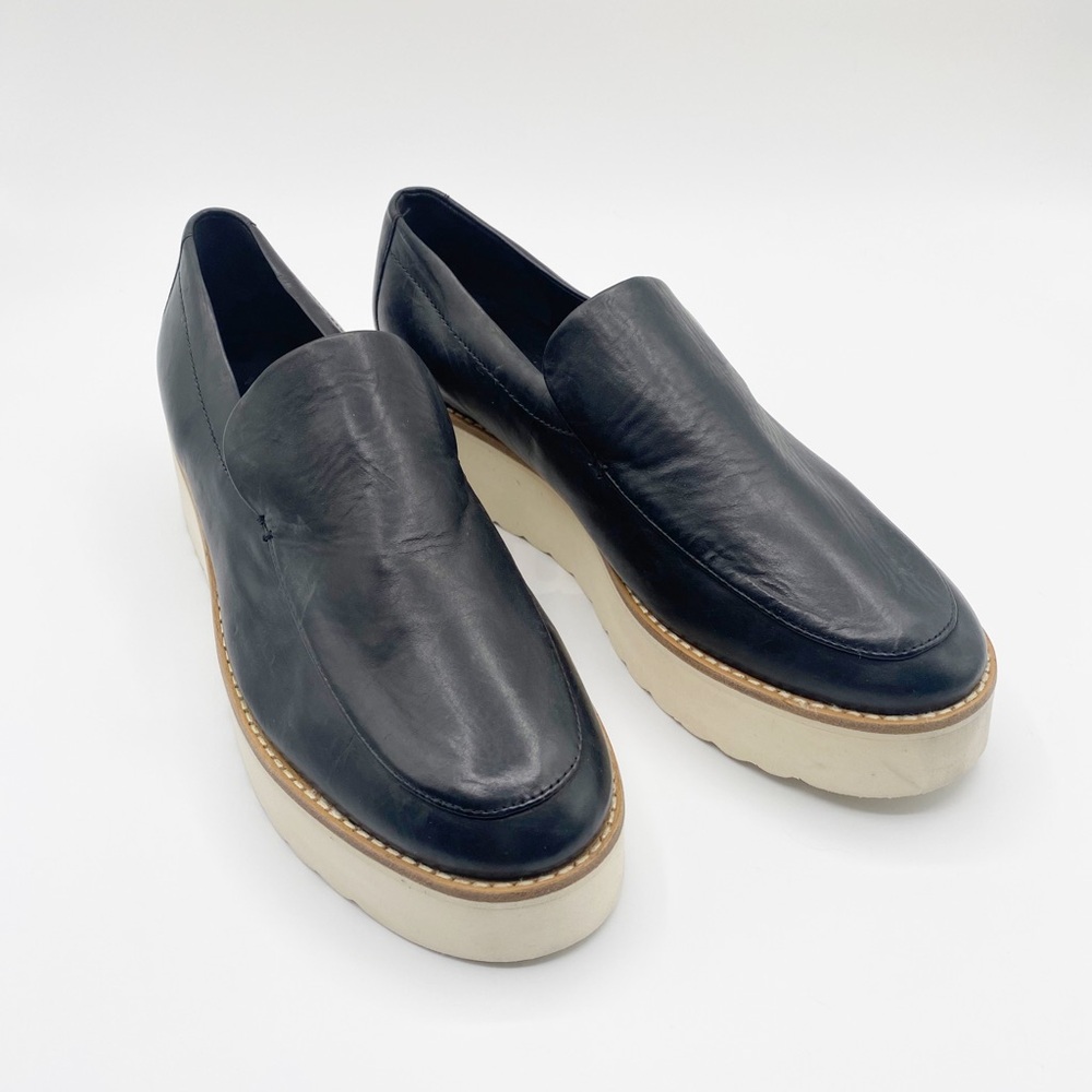 Vince Zeta Platform Shoes Leather Platform Loafers Shoes Black 10M - Picture 2 of 10